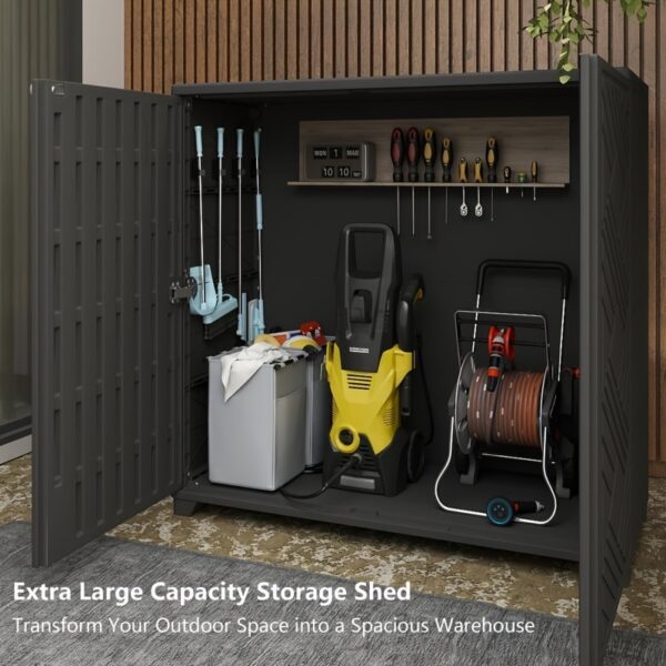 [Plastic Storage Cabinet] TARKARI Indoor Outdoor Plastic Storage Cabinet 34 "x15 "x34" With 1 Shelf, Outdoor Storage Shed For Living Room, Hallway, Balcony, Garage, Garden, Black/White