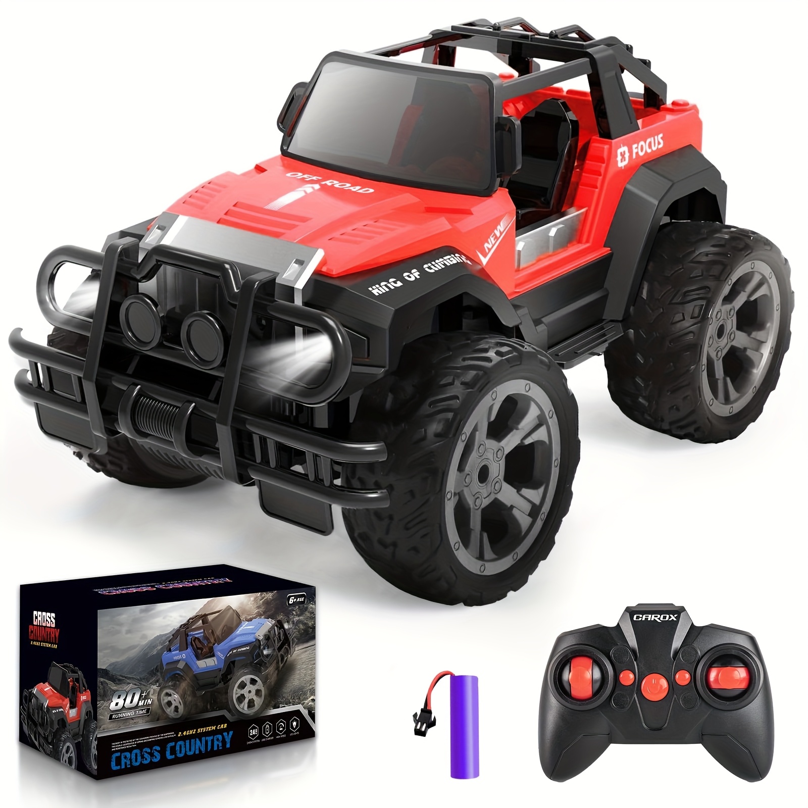 Remote Control Car For Kids-1:16Remote Control Truck With Headlight And Storage Case-80mins Playtime RC Truck For All Terrain-Red Remote Control Car Toy For Boys Girls Kids - Image 5