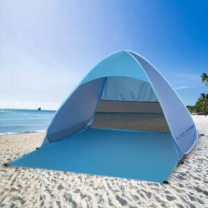 Portable Pop-Up Beach Canopy Tent - Lightweight Triangular Sun Shade with Alloy Frame & Zipper Closure, Quick Setup for Beach, Picnics, Outdoor Activities - Durable Polyester Fabric, Blue