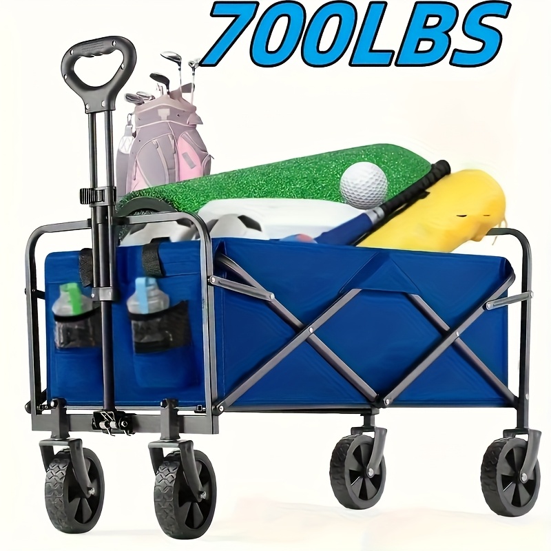 Upgraded 360° All-terrain Heavy-duty Folding Sports Transporter with Adjustable Handle And Cup Holder, Suitable for Gift Packaging for Camping, Beach Travel, Family Picnic, Gardening And Other Scenarios-Wagon Cart - Image 4