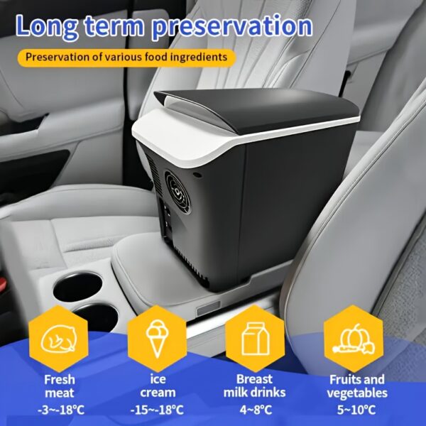 [Portable Car Fridge] Portable 12V Car Refrigerator | 1 Door Mini Fridge for Outdoor, Camping, RV, Truck - Black, 1-10L Capacity, Semiconductor Technology, Durable Construction - Image 3
