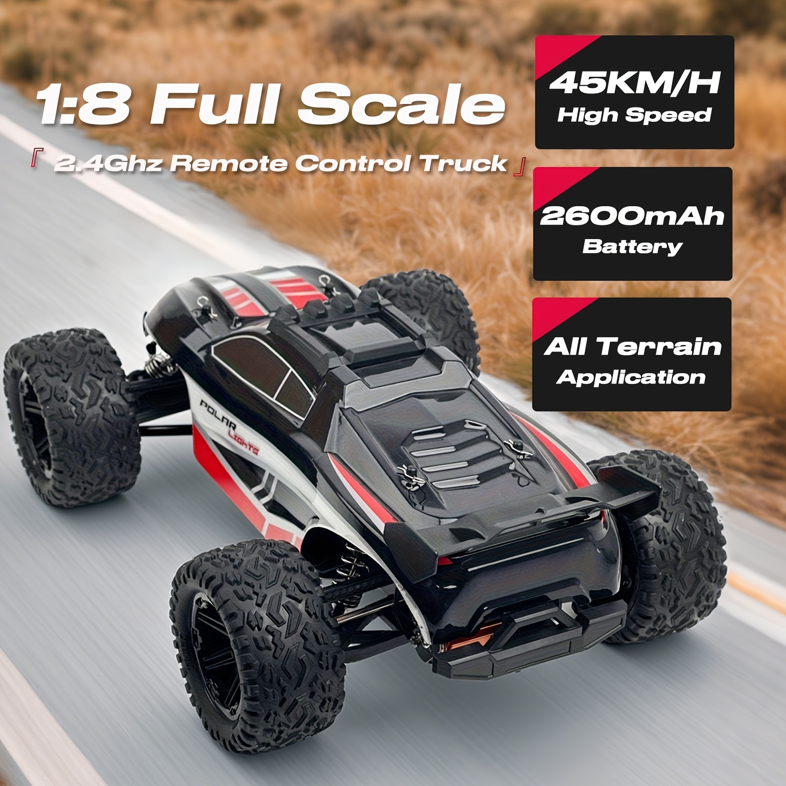 1:8 45KM/H Large RC Car, High Speed Remote Control Vehicle, Off-road RC Car Sport Utility Vehicle, Independent Shock Absorption, Fall And Crash Resistance, Vehicle Toys Gift, 2 Battery - Image 2
