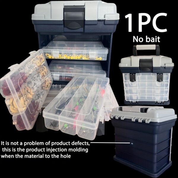 [Portable Fishing Tackle Box] 4-Tier Portable Fishing Tackle Box, Durable Polymer, Non-Waterproof, Multi-Compartment Organizer for Bait and Accessories, Gray (Bait Not Included), Outdoor Gear Storage, Fishing Tackle Box - Image 3