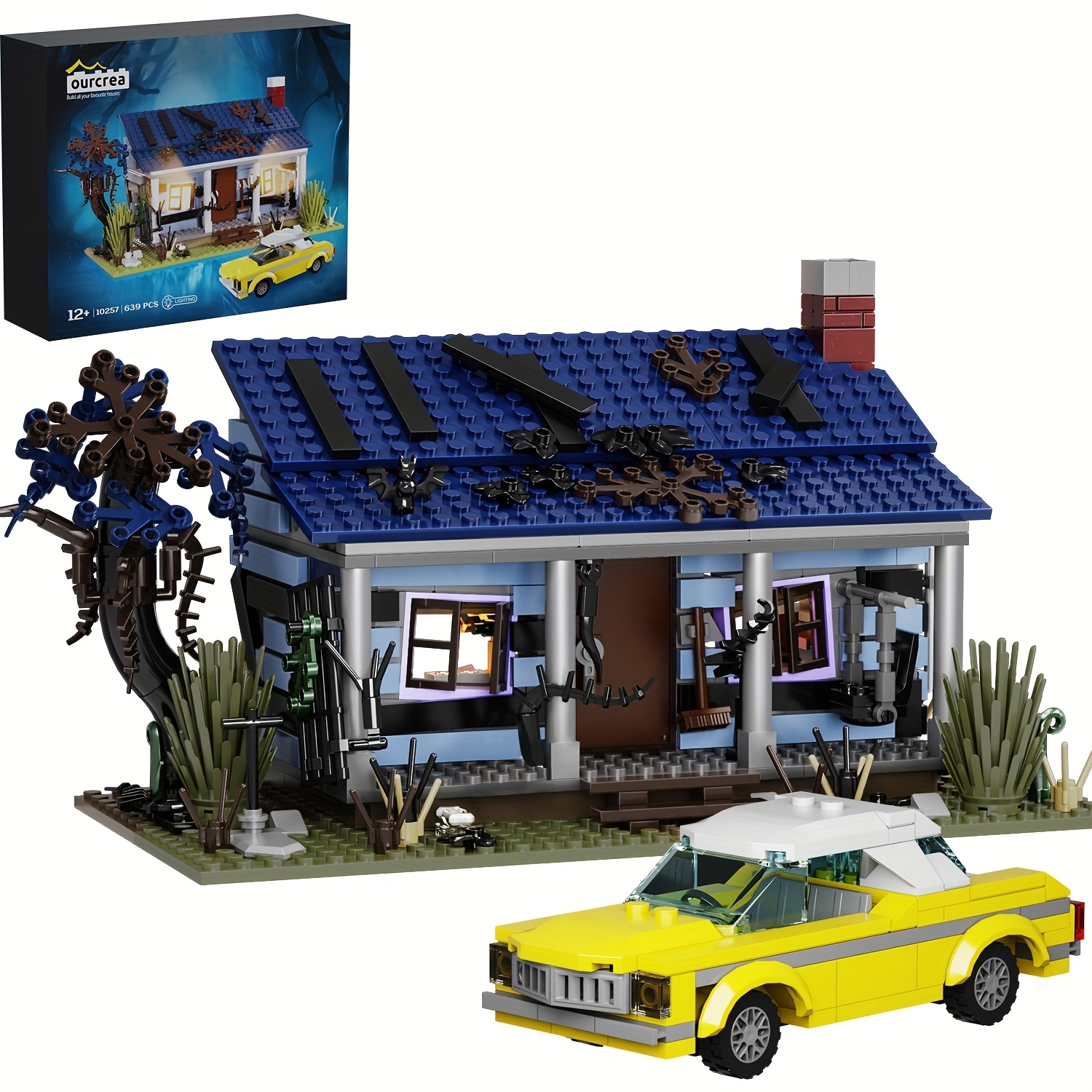 Halloween Popular Horror Movie House Vehicle Combo Block Set Home Decorations Handmade Building Kits ABS Durable Material Compatible With Brands Fan Adult Birthday, Holiday Best Gift 2 In 1 639pcs - Image 3