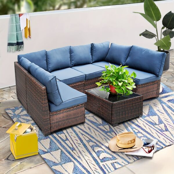 [FOHO Patio] FOHO 1 Set Waterproof Rattan Patio Furniture | Soft Cushions, Light-Resistant Metal And Plastic Frame - No Power Needed, Ideal for Indoor/Outdoor Use - Image 2