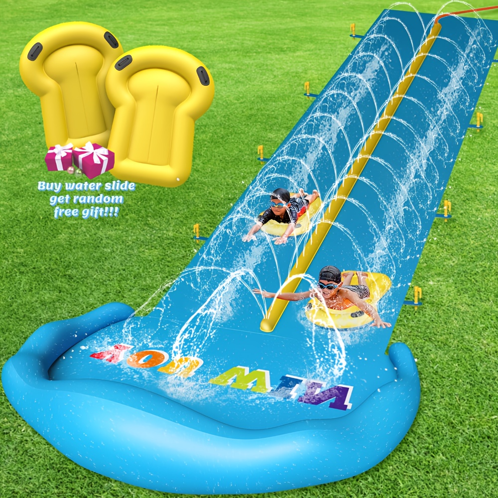 10m Extra Long Water Slide, 32.8ft Inflatable Splash Water Slip with 2 Racing Lanes and 2 Body Boards for Kids Boys Girls Adults Outdoor Summer Water Toys