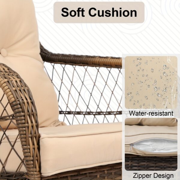 3pcs Patio Furniture Set, Outdoor Furniture With Soft Cushion And Glass Table, All-Weather Manual Weaving Wicker Rattan Patio Chairs For Garden, Backyard, Porch, Poolside - Image 6