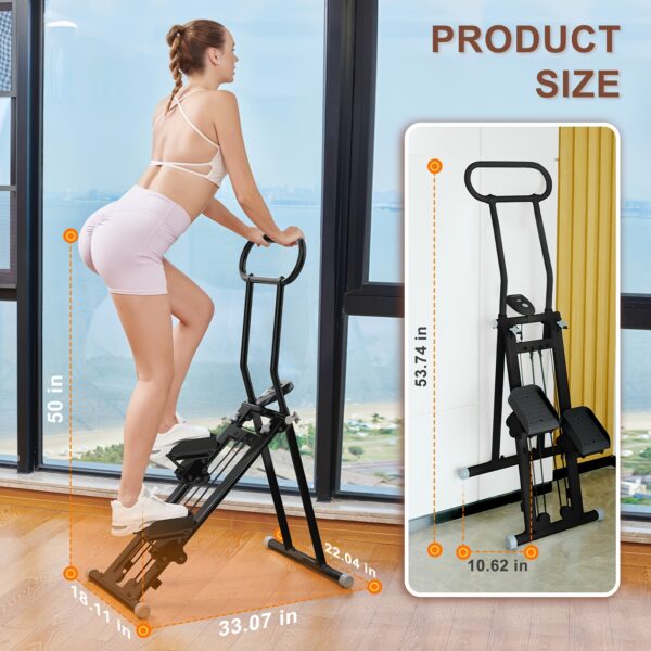 Stair Stepper Folding Vertical Cardio Exercise Climber Stair-Master For Exercise At Home Full Body Workout Machine With Handlebar 300LBS Load With Adjustable Step Range Handlebar & Pedals, Without Battery - Image 2