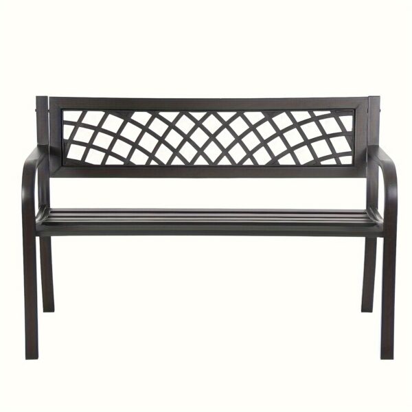 [Iron Frame Patio Bench Black] Garden Bench, Outdoor Benches, Iron Steel Frame Patio Bench with Mesh Pattern and Plastic Backrest Armrests for Lawn Yard Porch Work Entryway, Black