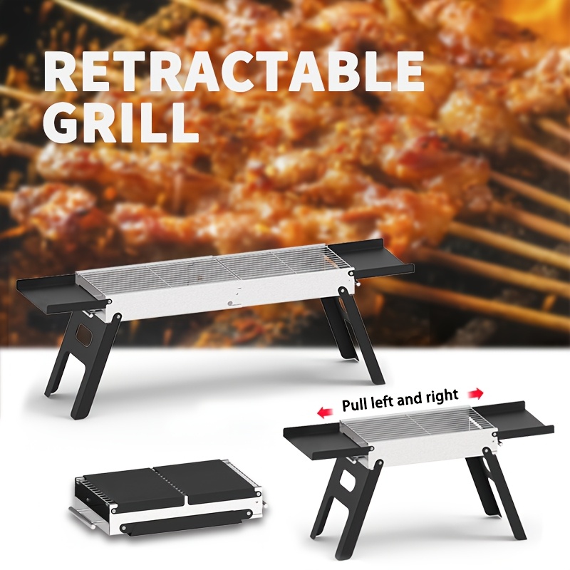 This Portable Charcoal Barbecue Grill Features a Convenient Retractable Design for Easy Transport. It Measures 17.51 Inches by 9 Inches When Stored And Expands to 28.34 Inches by 9 Inches When Set Up, Stretching to 40.74 Inches by 9.05 Inches. It Comes with Barbecue Tools And Makes a Great Gift for Men. - Image 3
