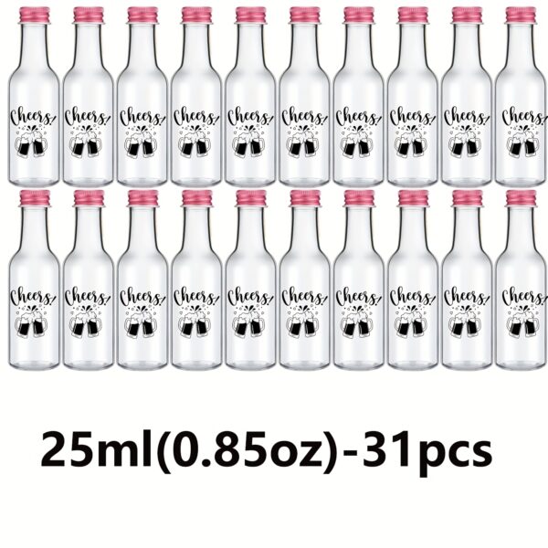 31pcs Airtight Shot Bottles with Caps - Plastic Mini Bottles with Cheer Label, 1.7oz/50ml & 0.85oz/25ml, Reusable for DIY Juice, Homemade Spirits - Elegant Presentation, Housewarming, Birthday & Wedding Party Favors, Party Drinkware, Cheerful Label Design, Secure Cap Design - Image 7