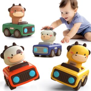 [4 Sets Animal Car Toys] 4 Sets Push-to-go Inertia Animal Car Children's Toys | 1-3 Year-old Baby Toy Car, Suitable For Parent-child Interaction Exercise Baby Hand-eye Coordination, Birthday Easter Gifts For Boys And Girls