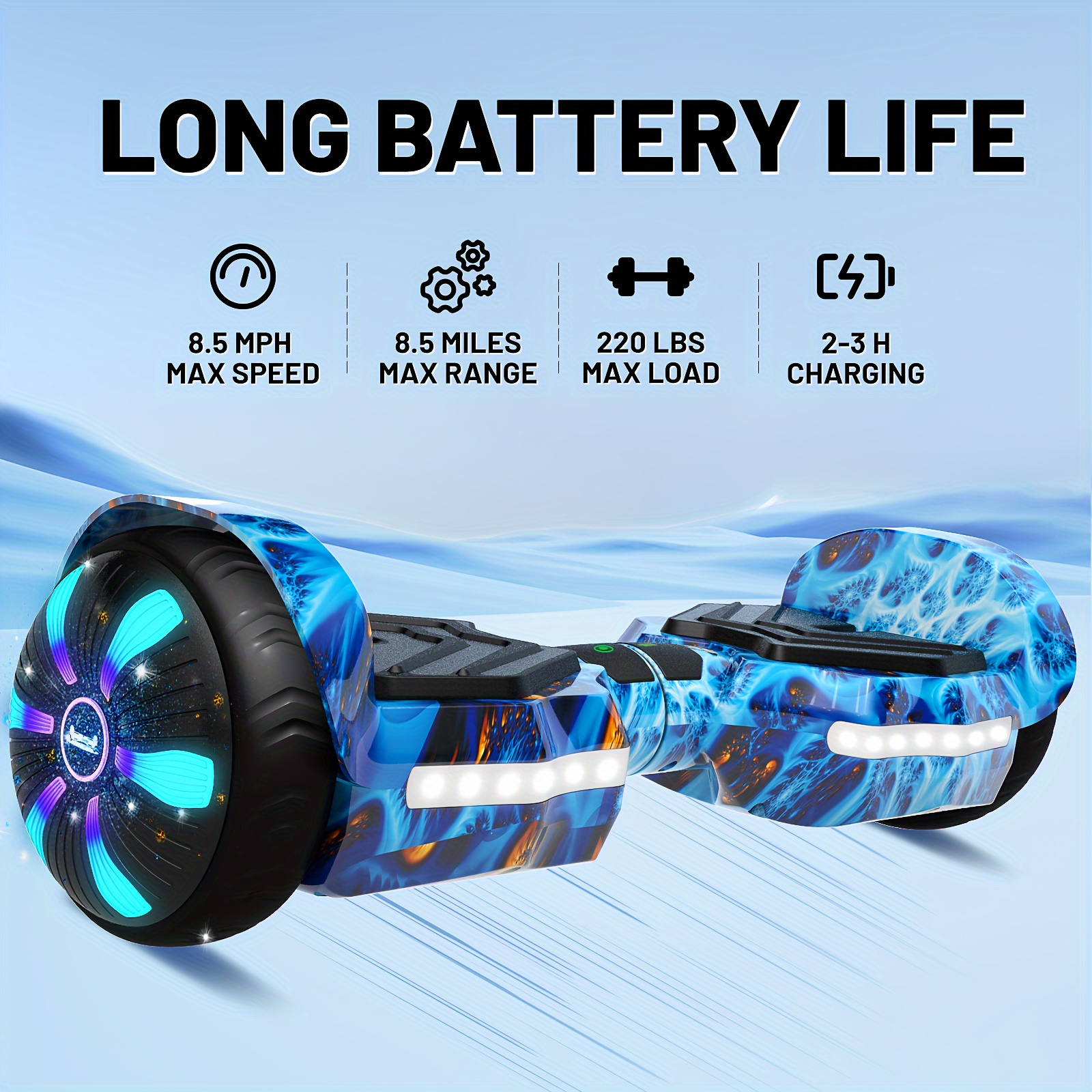 SIMATE 6.5" Hoverboard With Colorful LED Lights, 3 Speed Modes, Self Balancing Hover Boards - For Kids, Teens & Adults - Perfect Gift for Birthday & Holidays - Image 2