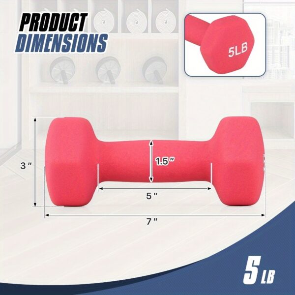[5LB MoNiBloom Dumbbell] MoNiBloom 5LB Anti-Slip Neoprene Coated Dumbbell Set | Hexagon Hand Weights for Outdoor and Home Gym Equipment Workouts Strength Training - Image 6