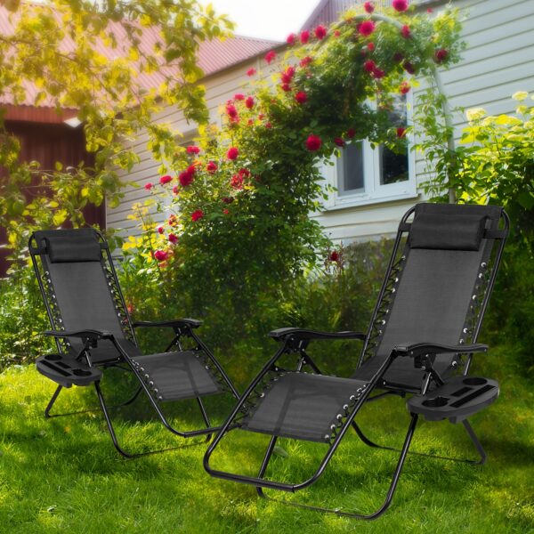 Zero Gravity Adjustable Relaxing Set Of 2 Chairs, With Cup Holder - Recliners For Patio, Lawn, Garden, And Beach