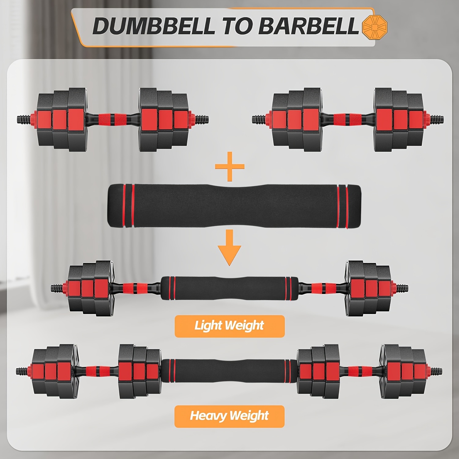 Adjustable Dumbbells Set, 20lbs/70lbs Weight Plate with Connector Used As Barbell, Fitness Strength Exercises for Home Gym, Red - Image 4