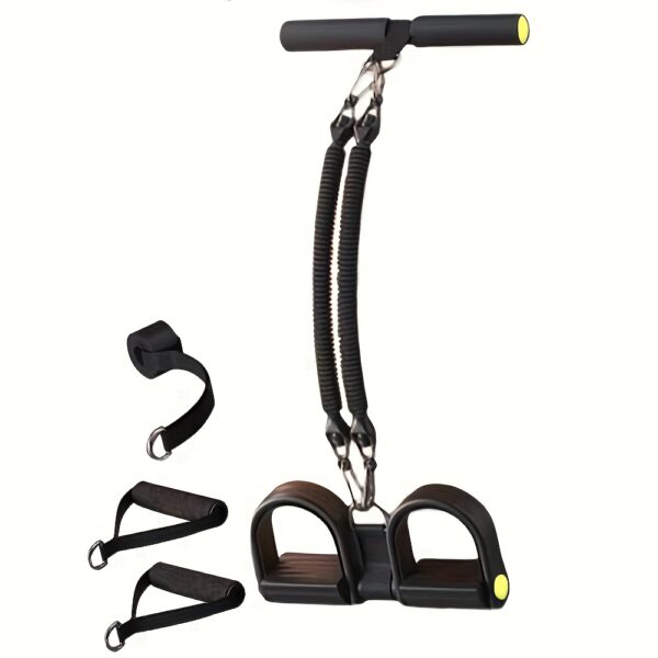 [Durable Pedal Puller] Durable Adjustable Resistance Sliding Pedal Puller | 4-Strand or 2-Strand Pull Cord with Footrest and Handle for Sit-Ups and Fitness Training, Black EVA Material with Two Handles and a Door Clamp - Image 3