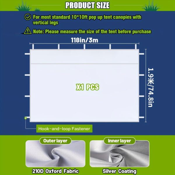[UV Protection Canopy] 10x10 Pop-Up Canopy Sunshade Curtain with Side Walls | UV Protection, Durable Blackout Fabric, Rain Barrier, Tent Side Windbreak, and Sunscreen Cloth for Indoor and Outdoor Garden Coverage - Instant Canopy Only 1pc Side Wall Privacy Curtain Without Frame - Image 9