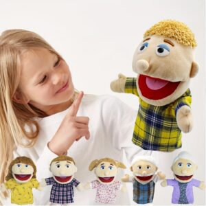 [Family Hand Puppets] Multi-Ethnic 13.4 INCH Plush Soft Family Hand Puppets | Puppets For Kids Role Play Family Members | Story Toys For Girls Boys Finger Puppets