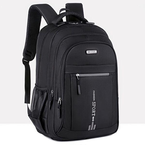 [Black Nylon Travel Backpack] Durable Large Capacity Black Nylon Backpack - Adjustable Straps, Multiple Compartments, and Tassel Detail for College, High School, Travel, and Everyday Use - Image 3