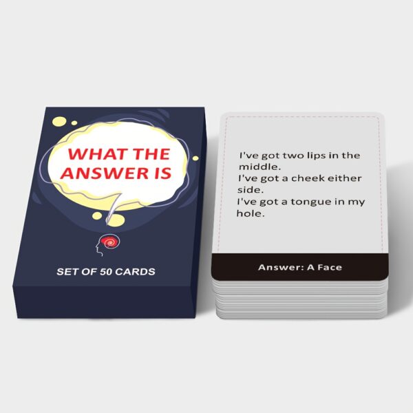 50-Card Party Puzzle Game - "What's The Answer?" Interactive Q&A for Adults, Ideal for Game Night, Holiday Gifts | Humorous Descriptive Illustrations, Party Card Game | Bold Typography | Cardboard Construction - Image 6