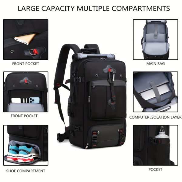 [Large Hiking Backpack] 50L Large Capacity Hiking Backpack | Outdoor Camping Backpack, Convertible Shoulder Bag For Ladies And Gentlemen With Shoe Compartment - Image 6