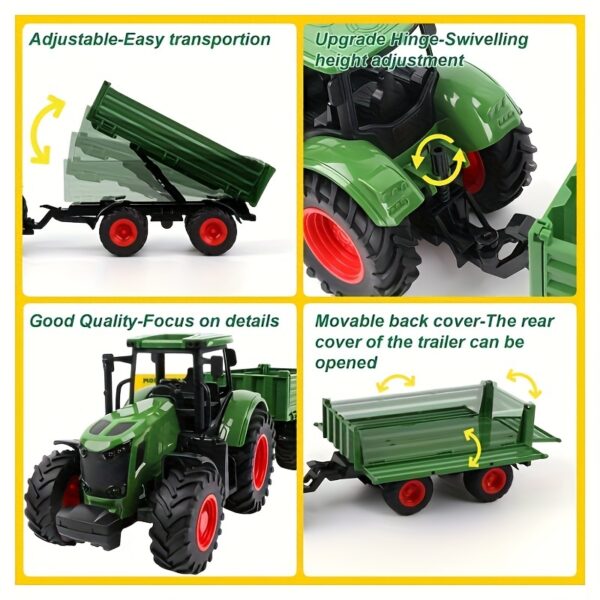 [1pc 16.5" Large Farm Tractor and Trailer Set] Large 16.5" Farm Tractor and Trailer Set, Weather Resistant Plastic, Push Operation, Realistic Vehicle Toy with for Ages 3-6, Ideal for Christmas and Birthday Gifts - Image 4