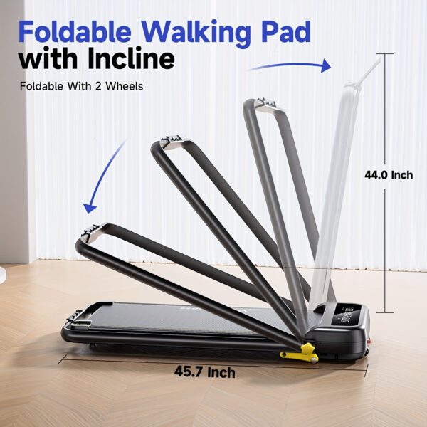 YPOO Foldable Treadmill with 3-Level Incline, 300Lbs Capacity Portable Folding Treadmill for Home/Office, Quiet Desk Exercise Equipment with Handle Bar, Black, Treadmills for Exercise At Home, Home Fitness Gear, Modern Fitness Machine, Sturdy Construction - Image 3