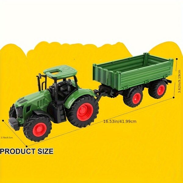 [1pc 16.5" Large Farm Tractor and Trailer Set] Large 16.5" Farm Tractor and Trailer Set, Weather Resistant Plastic, Push Operation, Realistic Vehicle Toy with for Ages 3-6, Ideal for Christmas and Birthday Gifts - Image 2