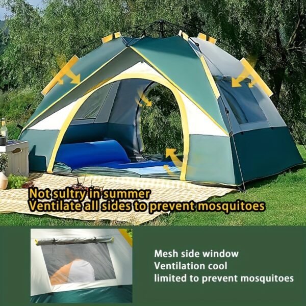 [Pop-Up Tent] 4-Person Pop-Up Tent | UV Protection, Mosquito Netting, Spacious Interior & Sturdy Support Poles - Zippered Outdoor Camping Gear - Image 6