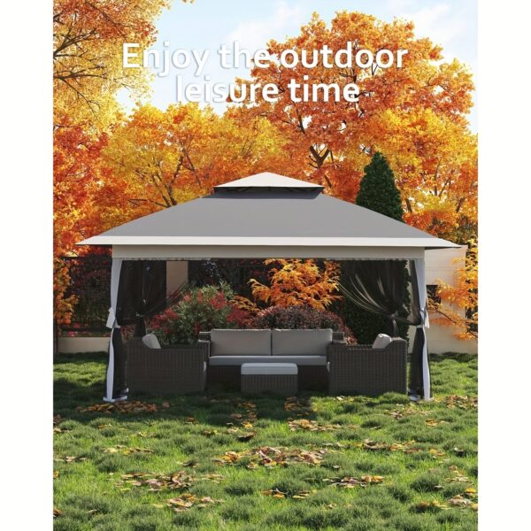 [12x12 Pop Up Gazebo] 12x12 Instant Pop Up Gazebo Canopy Tent | Netting, 4 Stanbags, Outdoor Shelter for Lawn, Garden, Backyard, Deck (Khaki + Dark Khaki) - Image 5