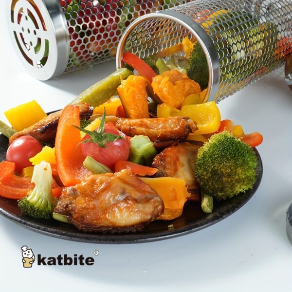 [2pcs Stainless Steel BBQ Grill] 2pcs Katbite Stainless Steel Portable BBQ Cooking Grill | Outdoor BBQ Basket, Camping Picnic Cooker, Round BBQ Campfire Grill - Image 7