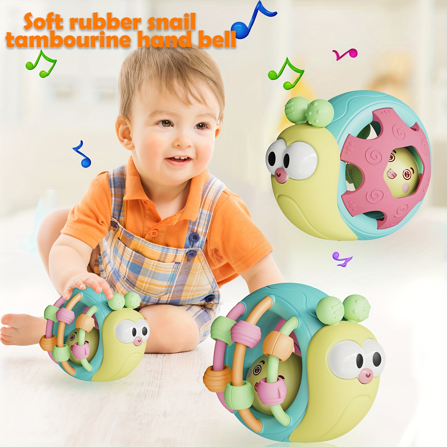 Baby Teething & Grasping Toys - Infant Safe Crinkle Squeaky Snail Ball With Rattle, Soft Toy For 0-12 Months, Easy To Hold - Image 4