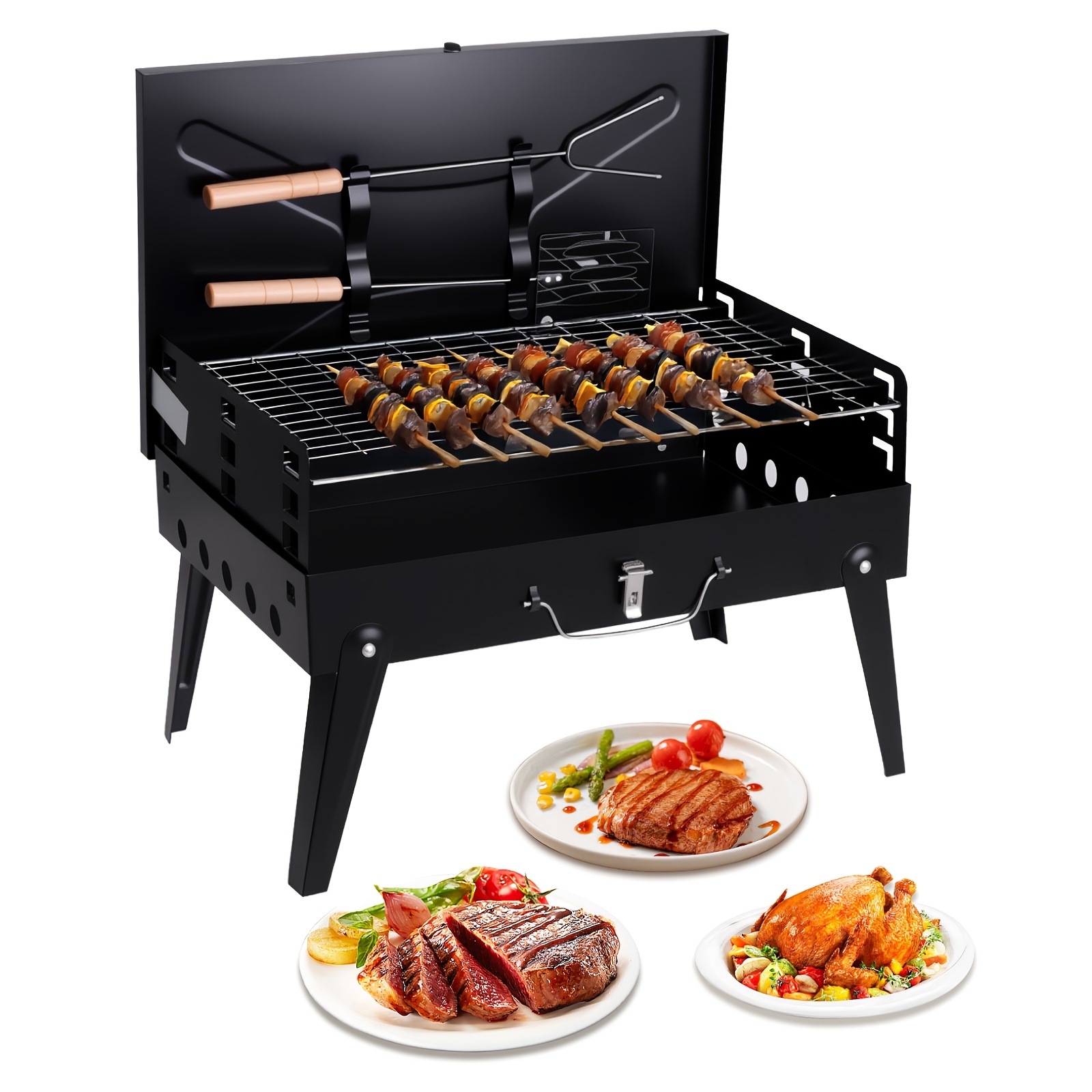 Portable Charcoal Grill, Adjustable Height Foldable Barbecue Grill, Durable And Compact, Easy to Clean, Perfect for Camping, Tailgating, And Outdoor Cooking - Image 3