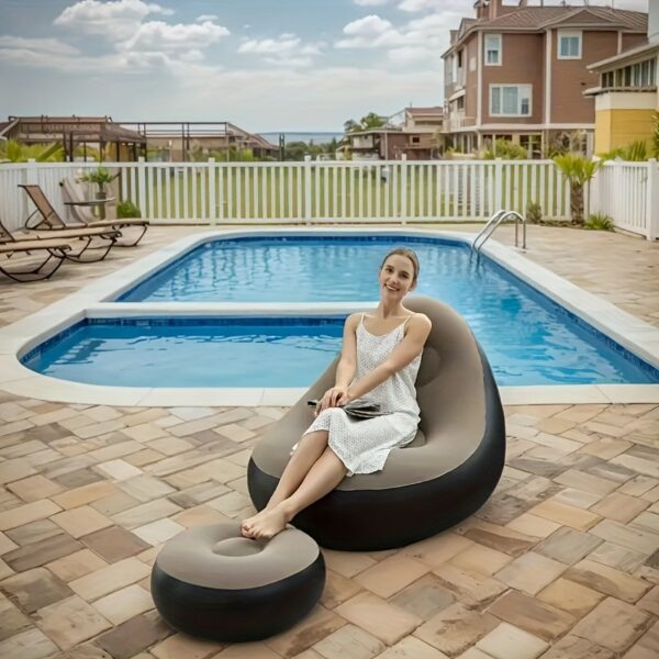 [Inflatable Sofa] 1pc Portable Inflatable Plush Sofa Lounger | Foldable with Footrest, Outdoor Recliner Chair for Camping Use - Image 6