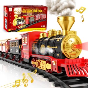 Vanmor Youngsters' Electric Train Set with Steam Engine - Battery-Powered, Realistic Sounds & Lights, Includes Cargo Car & Long Track - Perfect Gift for Boys & Girls Ages 3-8, Train Toy