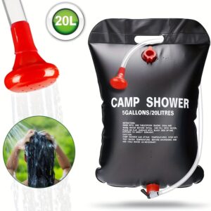 5.28gal Portable Camping Shower Bag with Removable Hose & On/Off Shower Head - Hanging Hook, Water-Saving Design for Outdoor Camping, RV Travel, Backpacking & Road Trips, Camping Gear, Flexible Water Storage