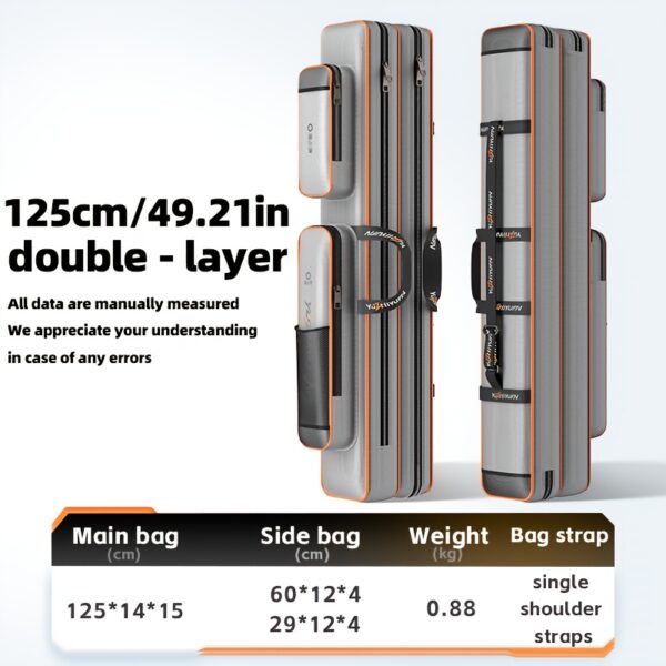 [Portable Fishing Gear Bag] Yuzhiyuan Fishing Gear Bag, Durable & Lightweight, with Multiple Compartments | Ideal for Freshwater and Saltwater Fishing, Gray with Orange Accents, Perfect Gift for Anglers, Fishing Accessory - Image 3