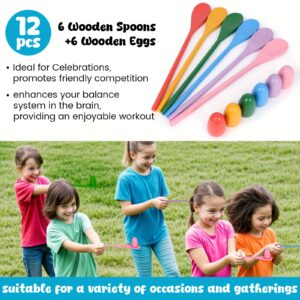 12pcs Egg Spoon Race Game Set, Wooden Egg Balance Game Relay Race Games for Kids Outdoor Lawn Games Easter Eggs Hunt, Holidays, Party Lawn Games- Carnival Activity with Random Color Mix