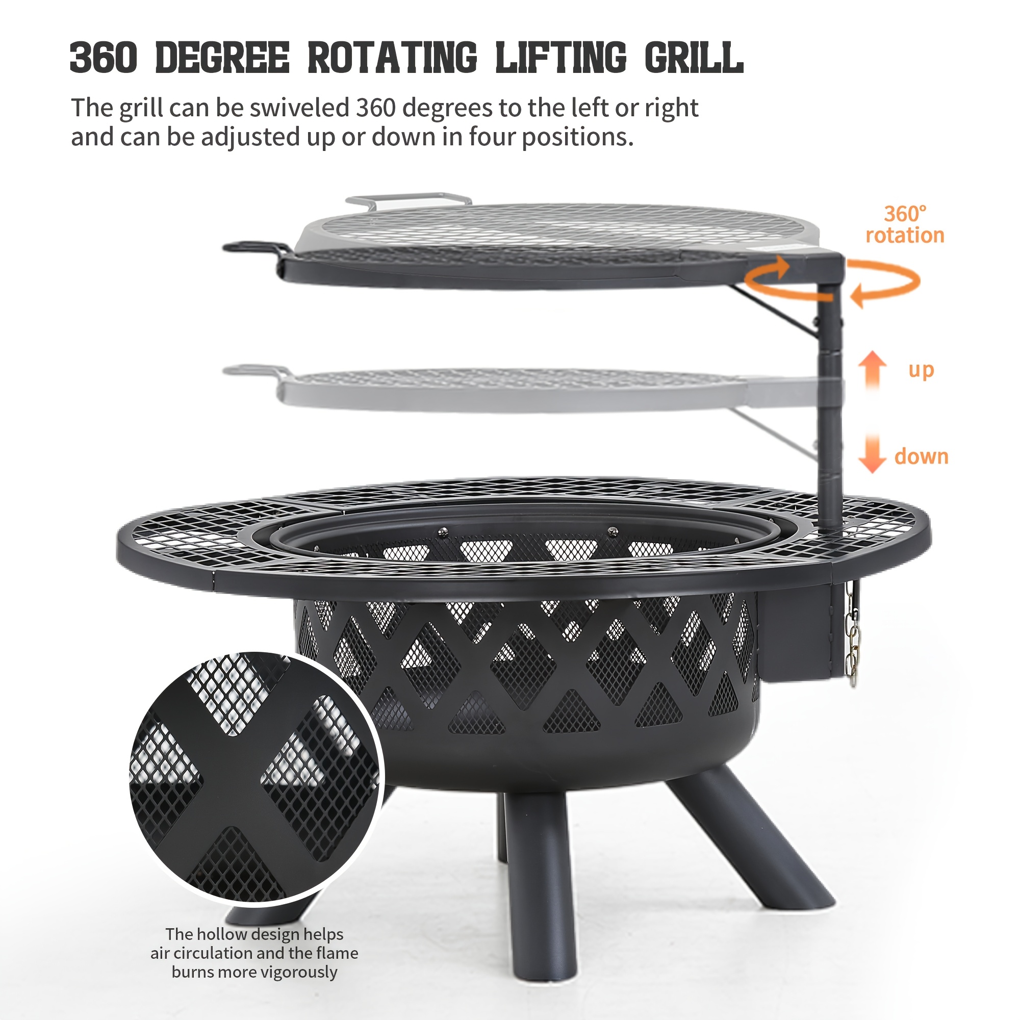 BALI OUTDOORS Wood Burning Round Fire Pit Barbecue Pit BBQ Backyard Black - Image 8