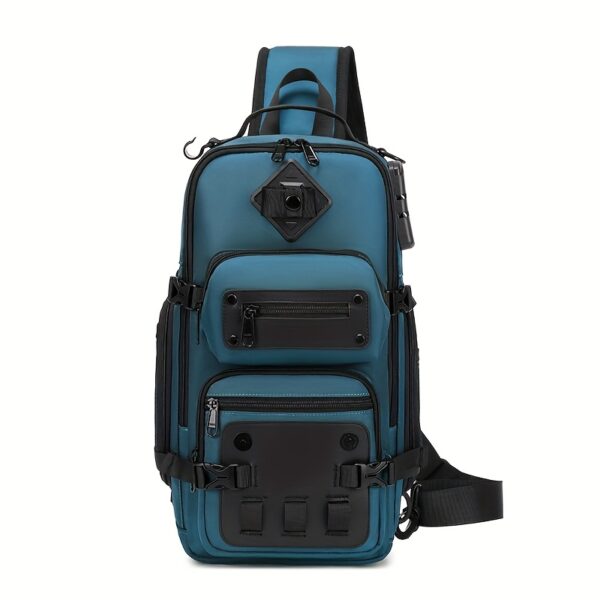 [Anti-Theft Backpack] Lightweight Anti-Theft Sling Backpack | Men's Adjustable Crossbody Bag with Multiple Compartments, Secure Buckle Closure & Mesh Pocket for Travel, Commuting, Daily Use - Black - Image 9