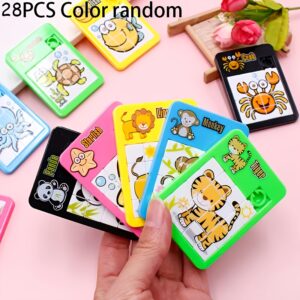 28pcs Cartoon Animals And Marine Creatures Sliding Puzzle Pieces, 16 Grid Maze Puzzle Toys, Exercise Hand Eye Coordination Skills, School Student Prizes And Gifts, Party Party Games And Competitions, Furniture And Desktop Decorations, Color Random