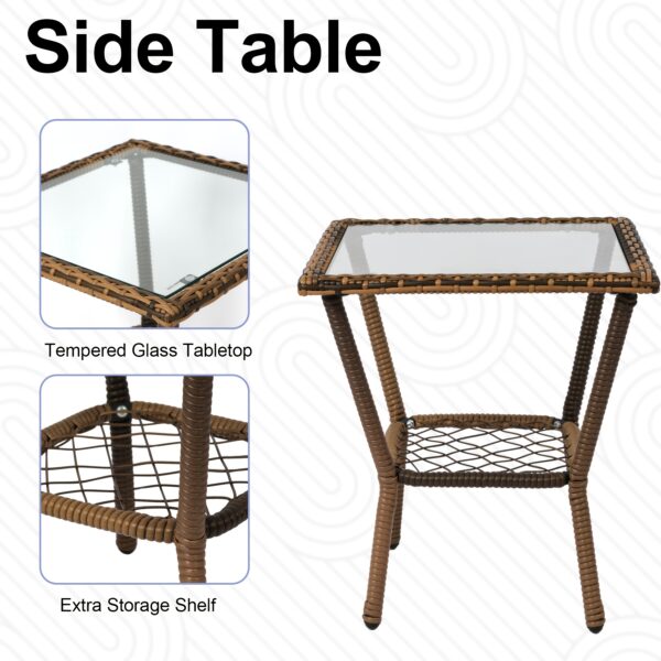 3pcs Patio Furniture Set, Outdoor Furniture With Soft Cushion And Glass Table, All-Weather Manual Weaving Wicker Rattan Patio Chairs For Garden, Backyard, Porch, Poolside - Image 7