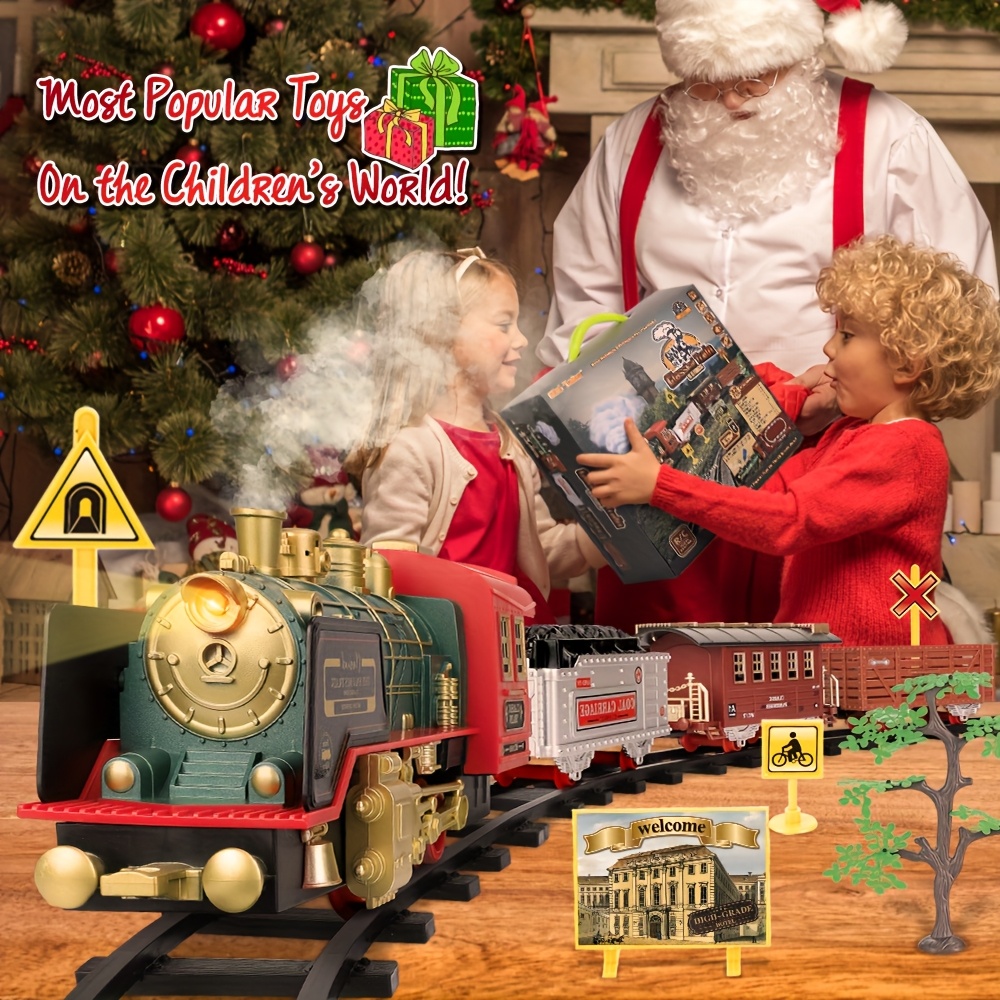 Multi-Item Party Favor Pakcs Christmas Electric Train Set with Steam, Sound And Light, Remote Control Train Toys with Locomotive Engine, Cargo Cars Tracks, Rechargeable Party Toy Train for Kids Boys 3+ Year Old - Image 4