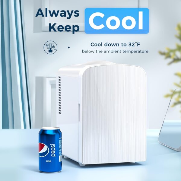 Mini Fridge, 1.06gal/6 Cans (11.16oz) Portable Compact Refrigerator with Gaming Light, AC/DC Power, Ideal for Skincare Products & Beverages, White, Mini Refrigerator, Lighting, Durable Construction - Image 8