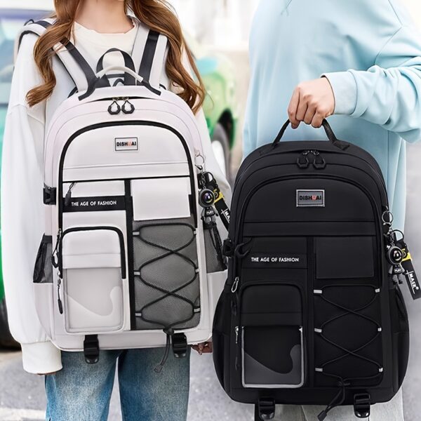 [Nylon Casual Backpack] Durable Nylon Casual Backpack - Large Capacity, Spine Protection, Zipper Closure - Hand Wash, for High School Middle School