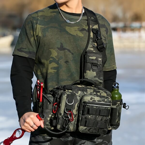 [Camouflage Fishing Backpack] Camouflage Multi-Functional Fishing Backpack | Nylon Fishing Tackle Box Bag with Adjustable Strap, Suitable for Fishing, Hiking, Camping - Single Shoulder Crossbody Tactical Bags with Lace-Up Detail - Image 2