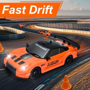 High Speed 4WD Orange RC Drift Car, Outdoor All Terrain Racing, 1:24 Scale with LED Lights And Tires Racing Sport for Six Years Old Boys Girls Teens And Adults Halloween, Christmas Gifts