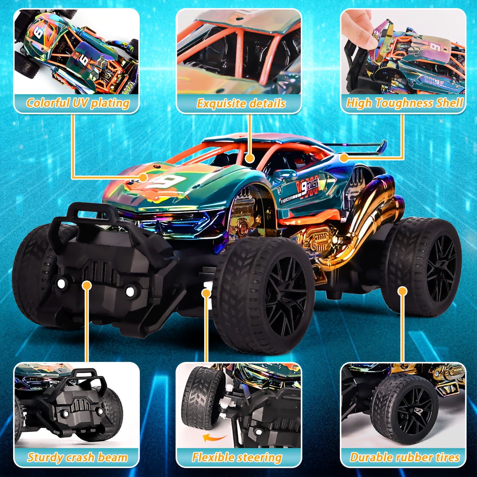 1:18 Scale All Terrain RC Car, High Speed RC Car With Cool Body Lights, Electric RC Truck, Off-road Truck With Two Rechargeable Batteries, Birthday, Christmas, Halloween Gift For Kids Over 6 Years Old - Image 9
