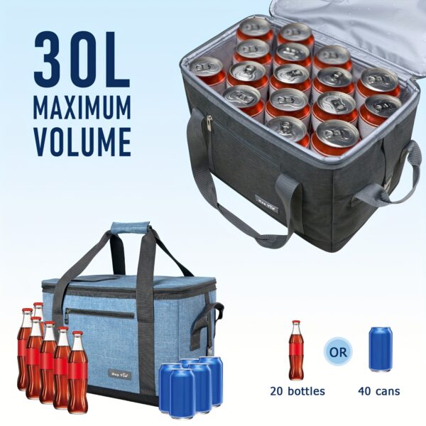 [30L Soft Cooler] 40-Can 30L Large Soft Cooler Bag | Insulated Lid, Durable Handle, Outdoor Essentials | Reusable Grocery Tote for Outdoor Travel, Hiking, Beach Picnics & BBQ Parties